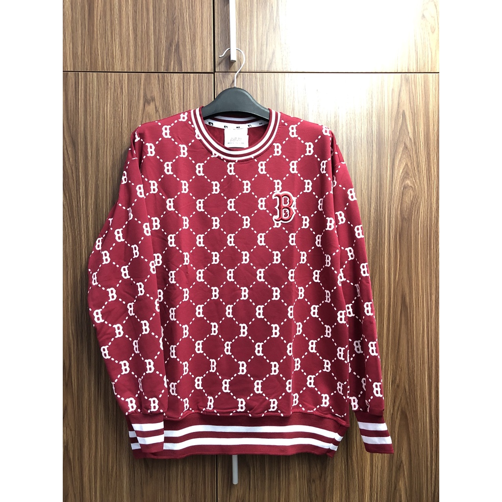 ÁO NỈ M L B TAY DÀI SWEATER NỈ DA CÁ MONOGRAM BOSTON NY MẪU MỚI HOT