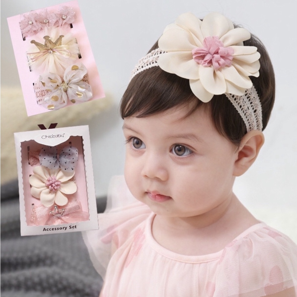 Set băng đô - turban Chicbaby Hàn Quốc cao cấp cho bé gái từ 0 - 3 tuổi