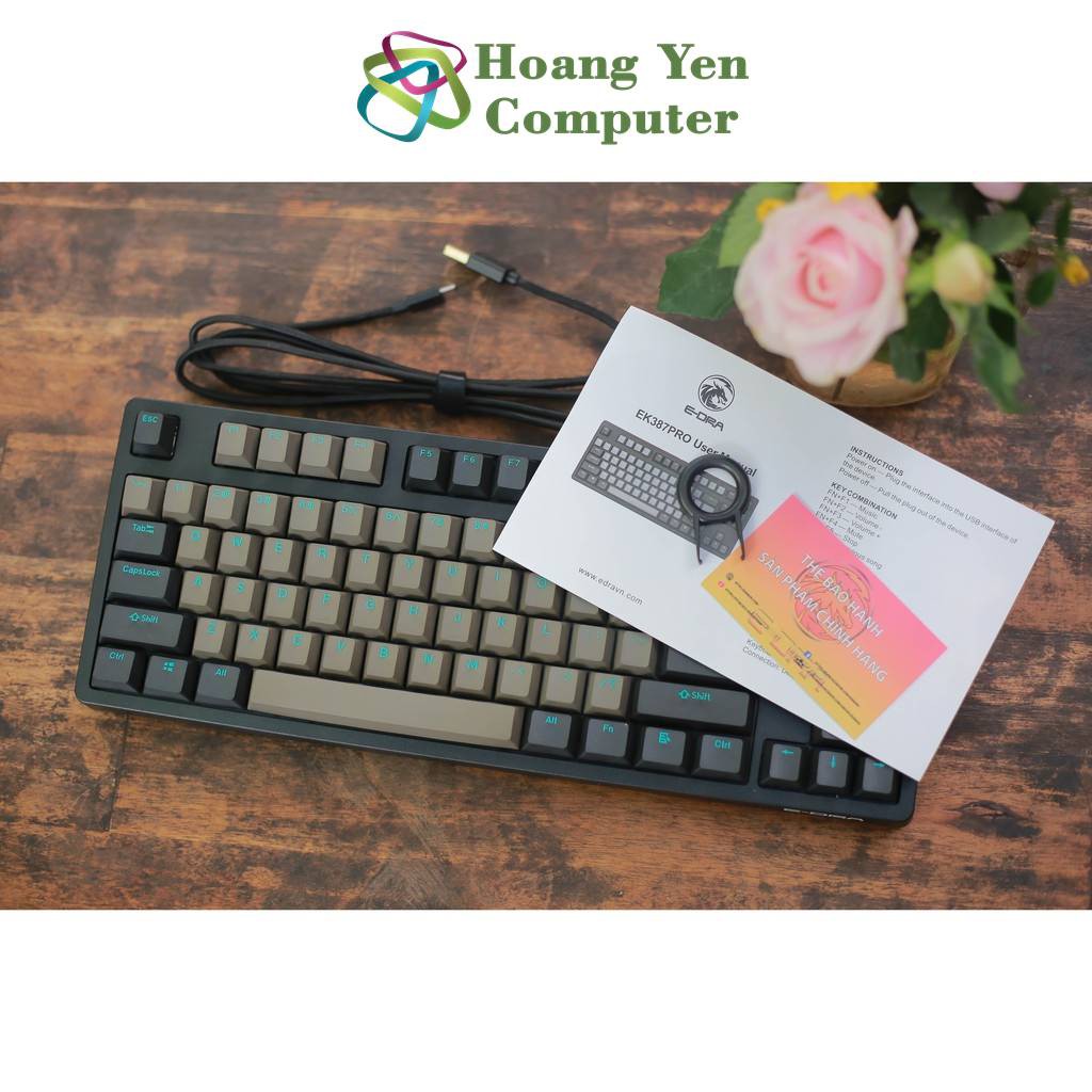 [2021] Bàn Phím Cơ E-Dra EK387 PRO Switch Gateron, Keycap PBT SKY DOLCH Siêu Bền, Không LED - BH 2 Năm Chính Hãng