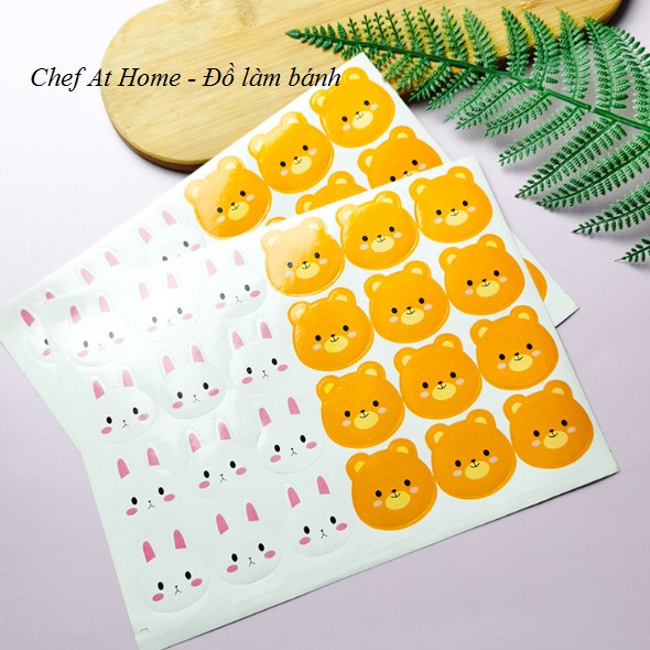 Tem/sticker dán hộp bánh hình thỏ+gấu