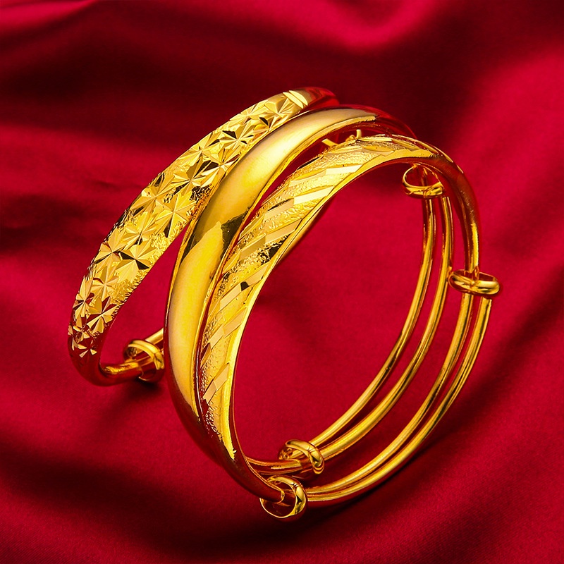 Vòng Đeo Tay Mạ Vàng Đồng Thau Dày Bóng Họa Tiết Rồng Phượng Phong Cách Mới