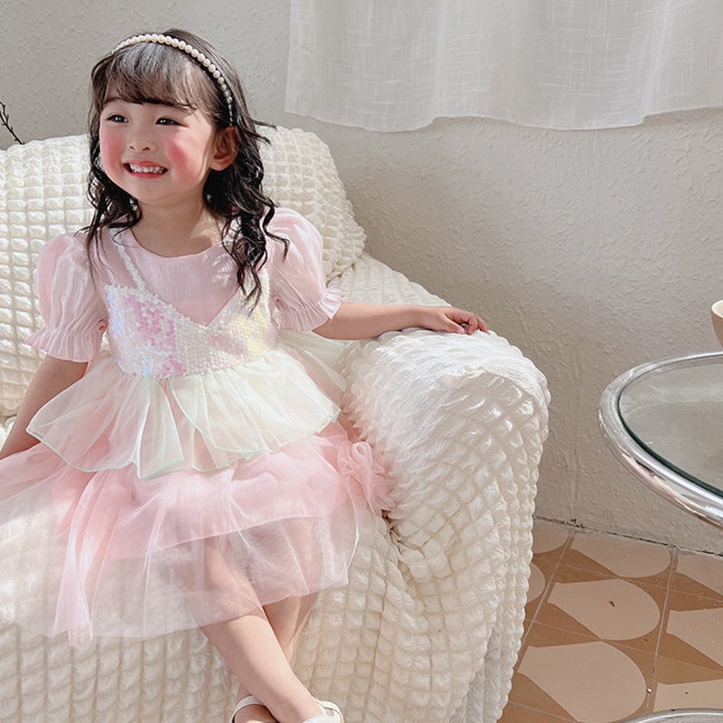 Đầm Công Chúa Phối Lưới Phong Cách Hàn Quốc Ngọt Ngào Thời Trang Mùa Hè Cho Bé Gái