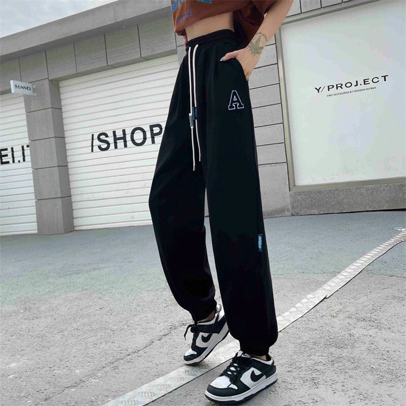 Quần Nỉ Ống Boom Thêu Chữ A PEONYB Unisex [FREESHIP] Culottes suông ống rộng đường phố kiểu dáng hàn quốc đẹp