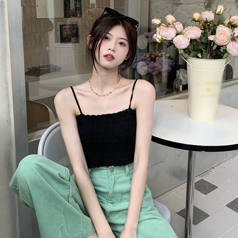 Áo Croptop Hai Dây Xếp Ly Ôm Dáng Gợi Cảm Cho Nữ