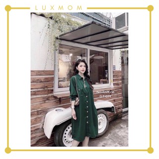 Váy đầm bầu sơ mi công sở dáng suông kèm đai thắt lưng mặc được sau sinh LuxMom
