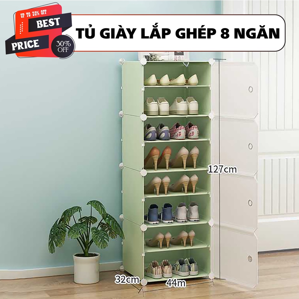 Tủ  giày  dép nhựa lắp ghép đa năng 4 tầng 8 ngăn thông minh tiện lợi màu xanh lá