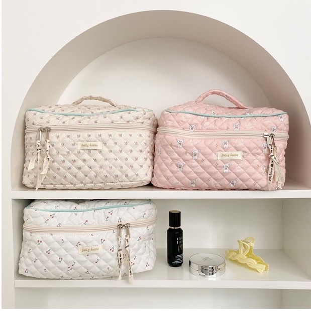 Túi Đựng Mỹ Phẩm Mềm Mại Họa Tiết Hoa Thời Trang Cho Nữ
