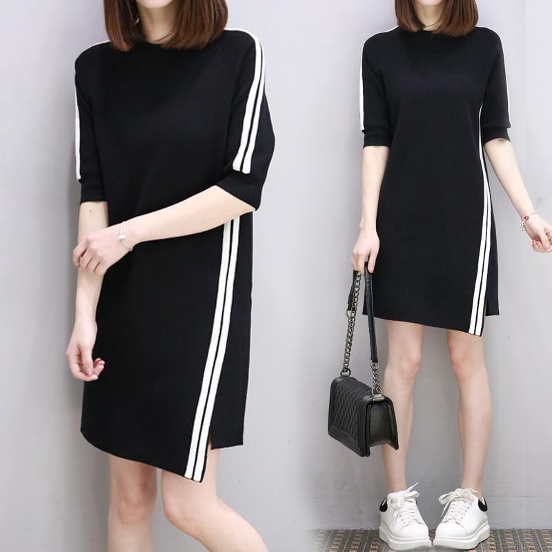Women Summer Half Sleeve Irregular Striped Dresses | BigBuy360 - bigbuy360.vn