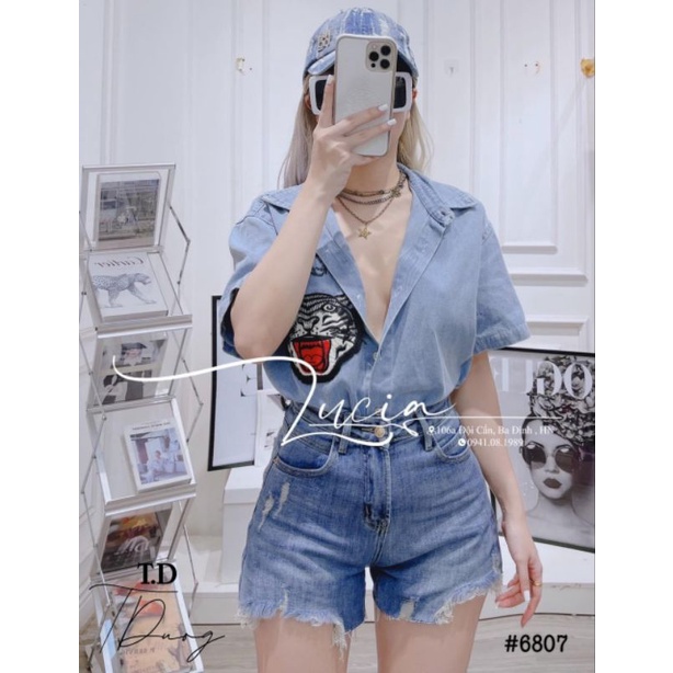 Áo sơmi jean thêu hổ ngắn tay hàng QCL1