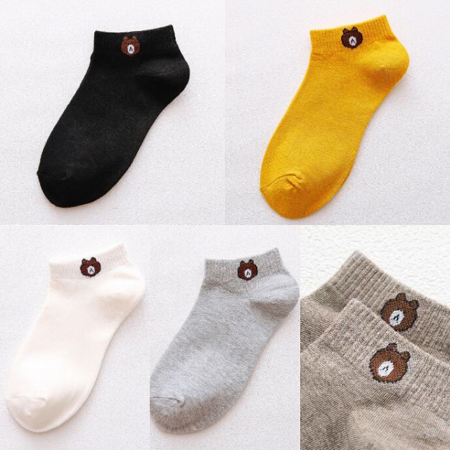 (SẴN 2 3x) SET 10 ĐÔI TẤT GẤU BROWN CỔ NGẮN - 10 VỚ HÌNH CUTE QUẢNG CHÂU
