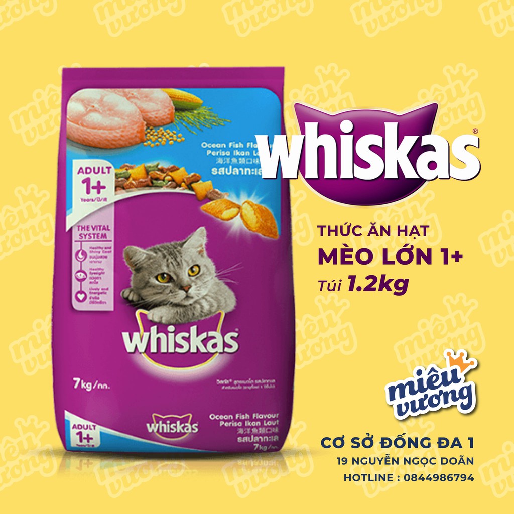 Whiskas 1.2kg | Hạt Whiskas Adult Cho Mèo Lớn | Gói 1.2kg | 3 Vị