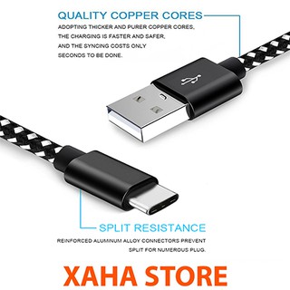 Dây cáp sạc cổng USB Type C (USB-C), chất liệu dây dù (dùng cho điện thoại Samsung  S8,S8+, S9, S10)