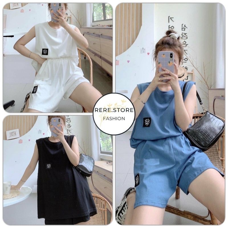 Set Sát Nách tanktop kèm bra liền chất cotton 100% icon Con Bò Rere.Store Bộ quần áo ba lỗ form rộng, kiểu cách cá tính