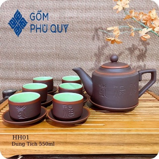 Bộ Ấm Chén Uống Trà ⚱ Ấm Trà Tích Chữ Cao Cấp Tử Sa ⚱ Gốm Sứ Bát Tràng Gomphuquy Hh01
