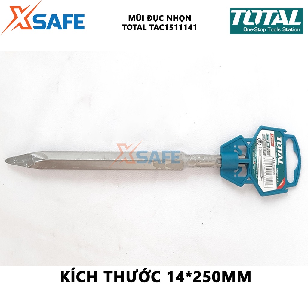 Mũi đục nhọn TOTAL TAC1511141 size 14x250mm, dùng đục, khoét các bề mặt cứng khác nhau như tường, bê tông