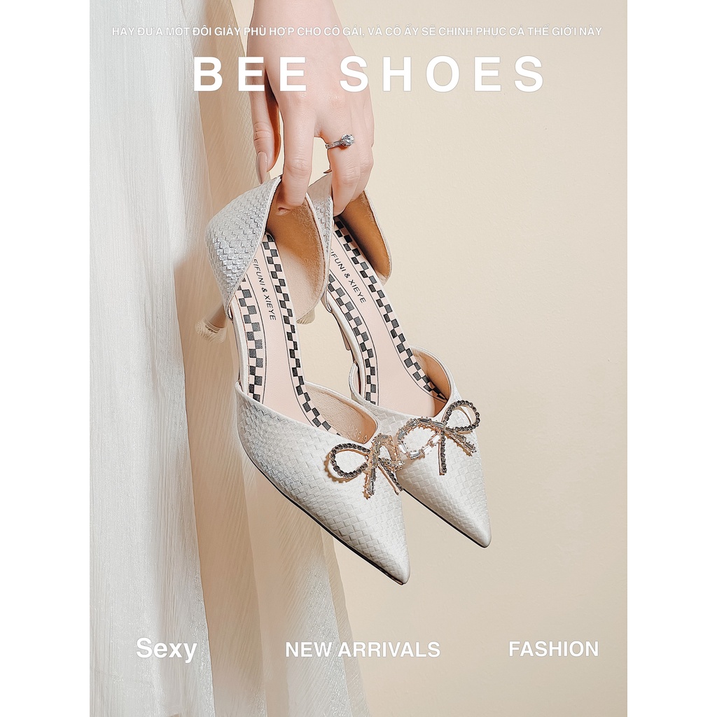 GIÀY CAO GÓT BEESHOES NỮ MŨI NHỌN - GIÀY CAO GÓT NỮ GÓT NHỌN CAO 5 PHÂN SẴN MÀU ĐEN - KEM 220673