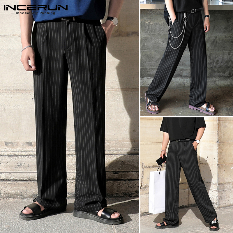 Quần dài INCERUN dáng rộng phối sọc phong cách thời trang Hàn Quốc cho nam giới