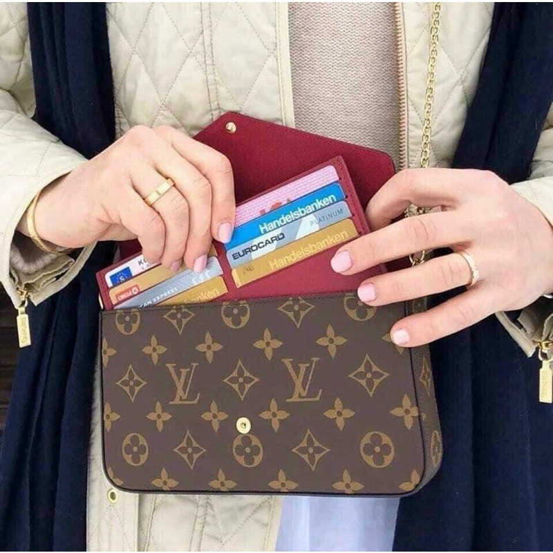 (Xả Kho) Túi xách nữ dáng bì thư 3 món 2 dây đeo (Fullbox)