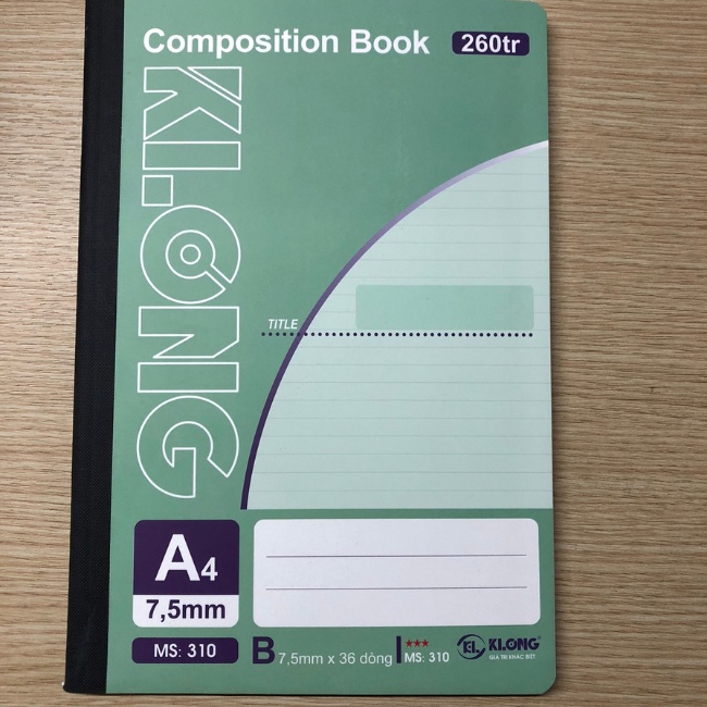 Vở Kẻ Ngang 260 Trang Sổ May A4 Dán Gáy Klong, Compostion Book, Mã số 310 Phù Hợp Với Học Sinh, Sinh Viên