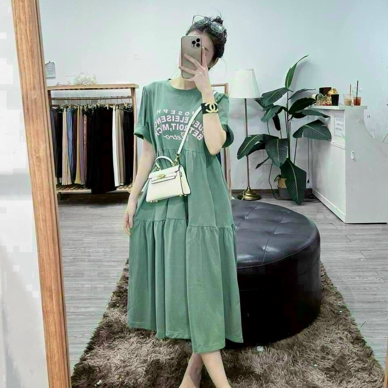 Đầm cotton dáng babydoll tầng siêu xinh, Đầm bầu mặc thoải mái chất đẹp