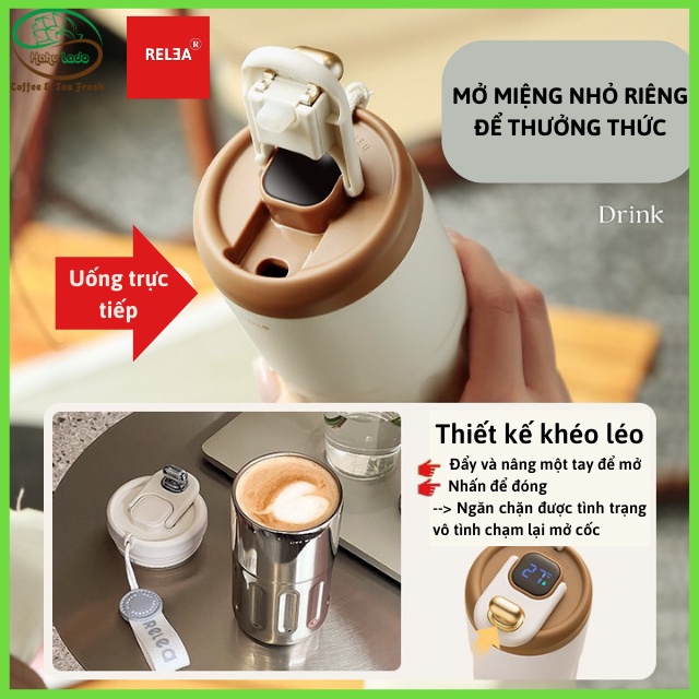 Cốc Giữ Nhiệt Cao Cấp Hiển Thị Nhiệt Độ Live Well 410ml Hahulado Cốc Cafe Giữ Nhiệt 12h Inox 316 - Hàng Chính Hãng