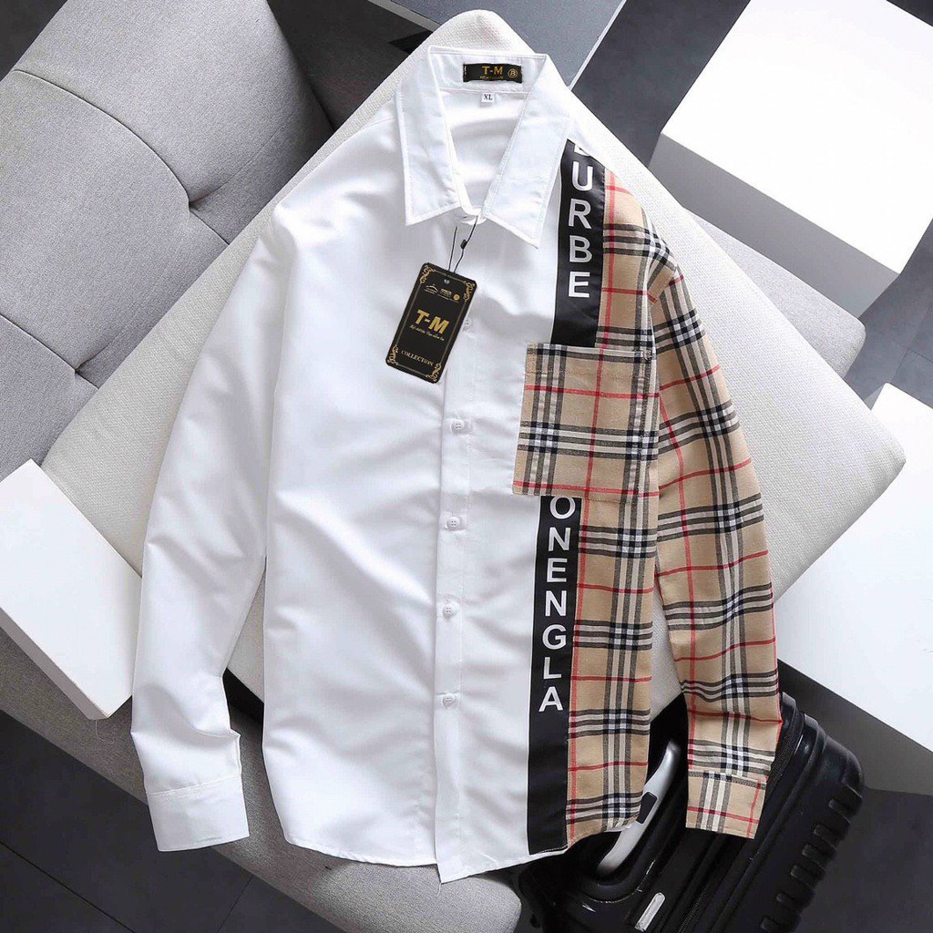 Áo sơ mi nam dài tay hàn quốc AHFASHION caro kiểu BBR phối sọc mẫu mới 2 màu cao cấp