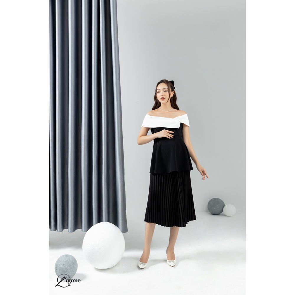[NEW ARRIVAL] Áo bầu đen phối nơ trắng MICHIN TOP (không kèm chân váy) chất liệu cao cấp, phom cứng cáp by L'amme