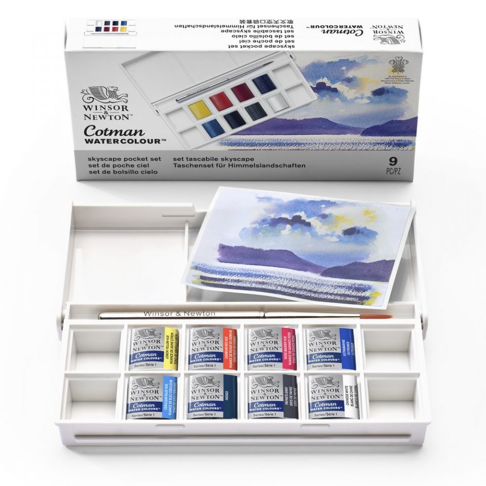 [DA ĐEN] Màu Nước Winsor Newton Cot Man 8 Màu Skyscape Kèm Cọ