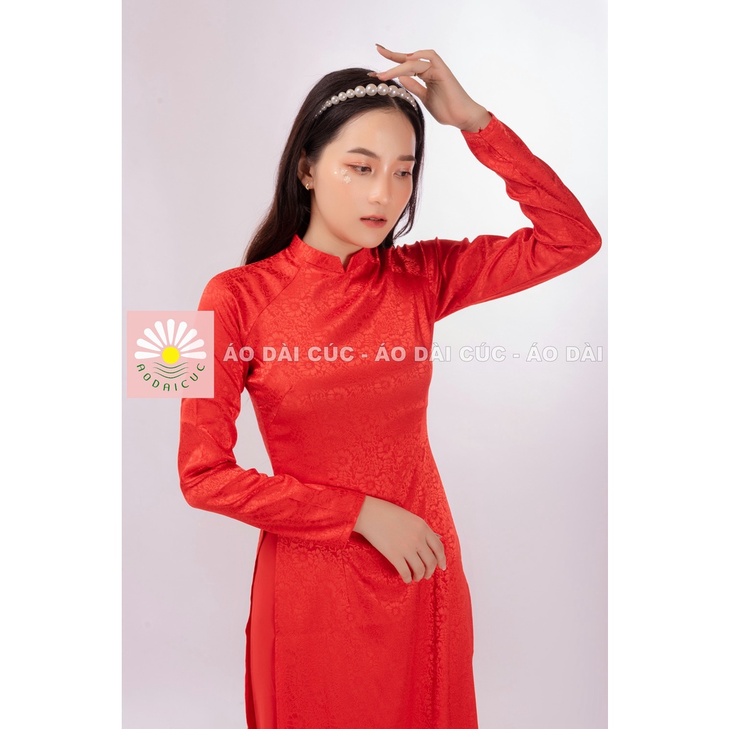 Áo dài nữ, áo dài truyền thống, lụa gấm, họa tiết 3D nổi, tay dài truyền thống, cổ vuông 2cm