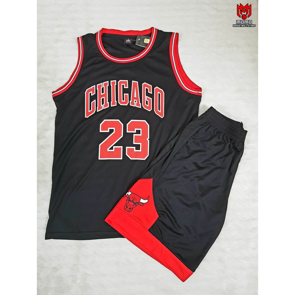 Bộ áo quần Bóng rổ NBA BULLS JORDAN ĐEN ĐỎ 23
