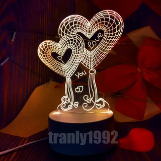Đèn ngủ 3D TIM DÂY, đèn trang trí, quà tặng sinh nhật ý nghĩa, quà tình yêu