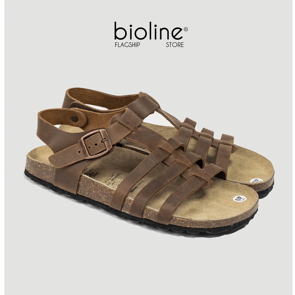 [DA BÒ THẬT] D12-Dép da bò quai ngang Birken Bioline Unisex (Đế trấu)