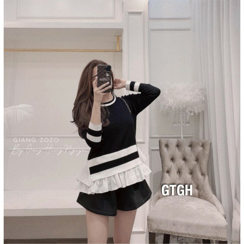 Bigsize - Áo dài tay babydoll pha trắng 50-85kg MS42 | BigBuy360 - bigbuy360.vn