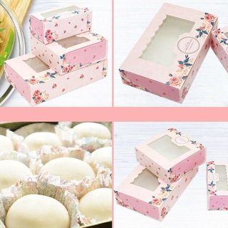 Bộ 10 hộp đóng gói 2/4/6 bánh cupcake màu hồng họa tiết hoa hồng dùng trang trí tiệc