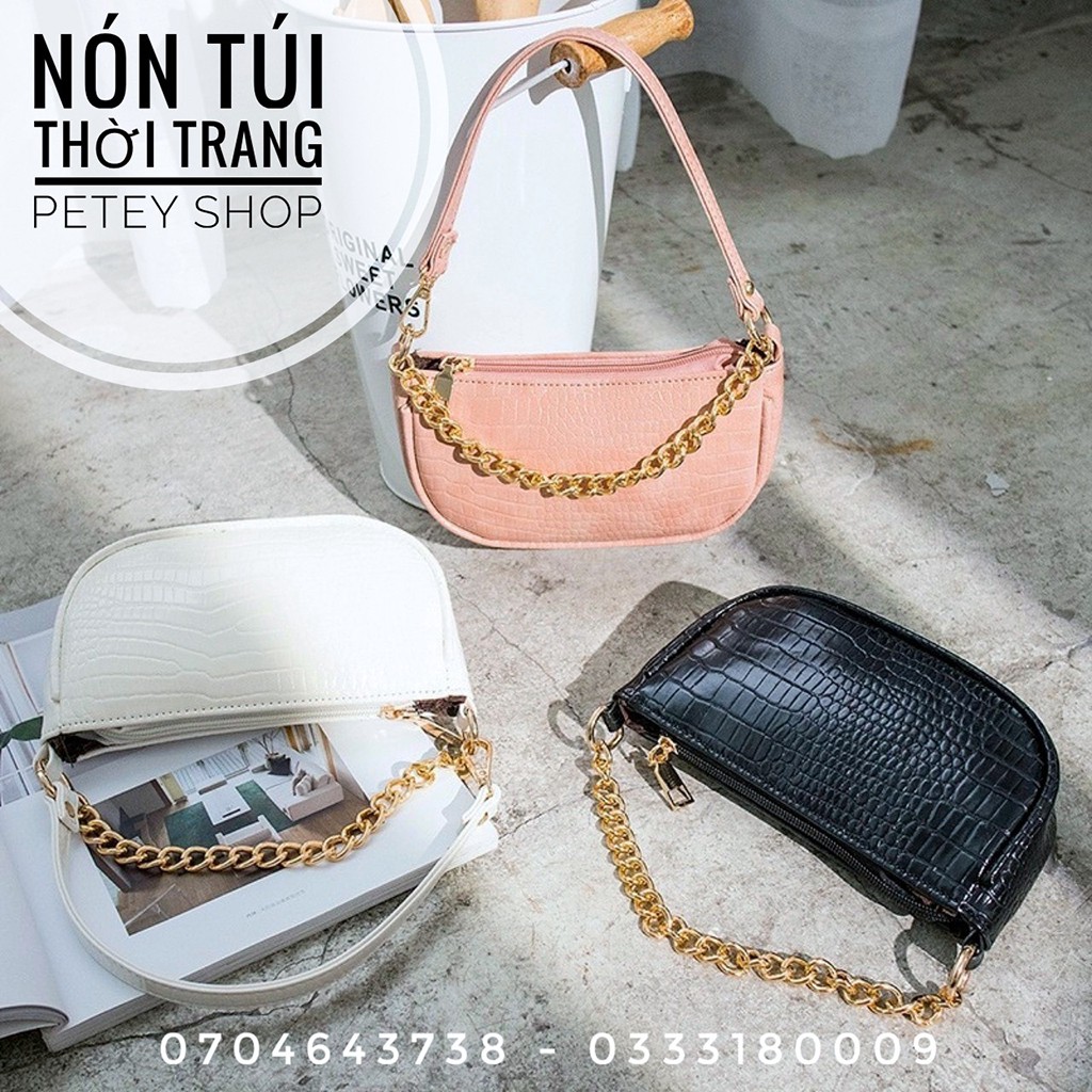 Túi Kẹp Nách nữ dây xích da Pu vân cá sấu thời trang