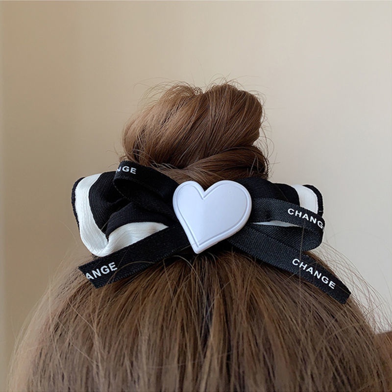 Dây Cột Tóc Bằng Vải Họa Tiết Trái Tim Phong Cách Hàn Quốc Mới
