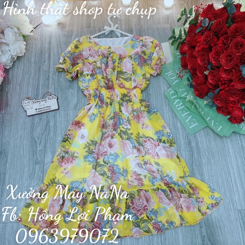 Đầm hoa nhí tay phồng đuôi cá