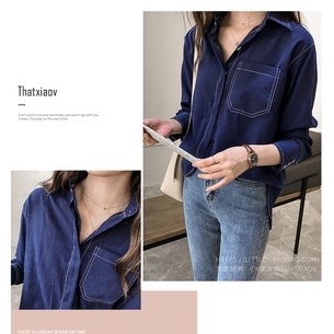 Áo sơ mi tay dài dáng rộng màu trơn phong cách Hồng Kông retro mới  cho nữ