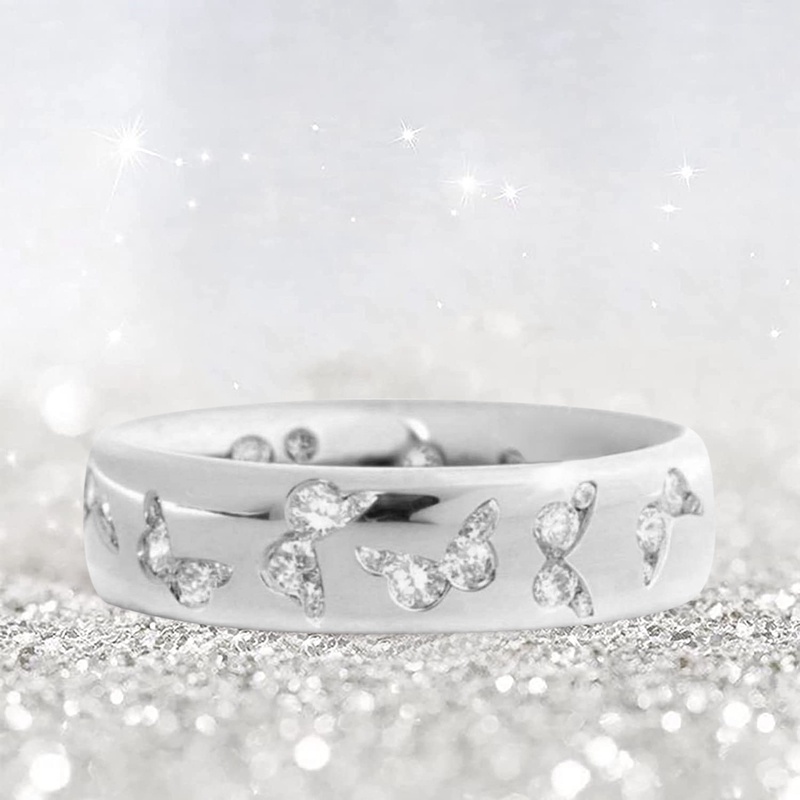 Nhẫn Đính Hôn Bạc Hình Bướm Đính Đá Thời Trang