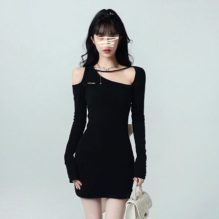 COZOKC Đầm Dài Tay Trễ Vai Phối Nơ Xinh Xắn Dành Cho Nữ