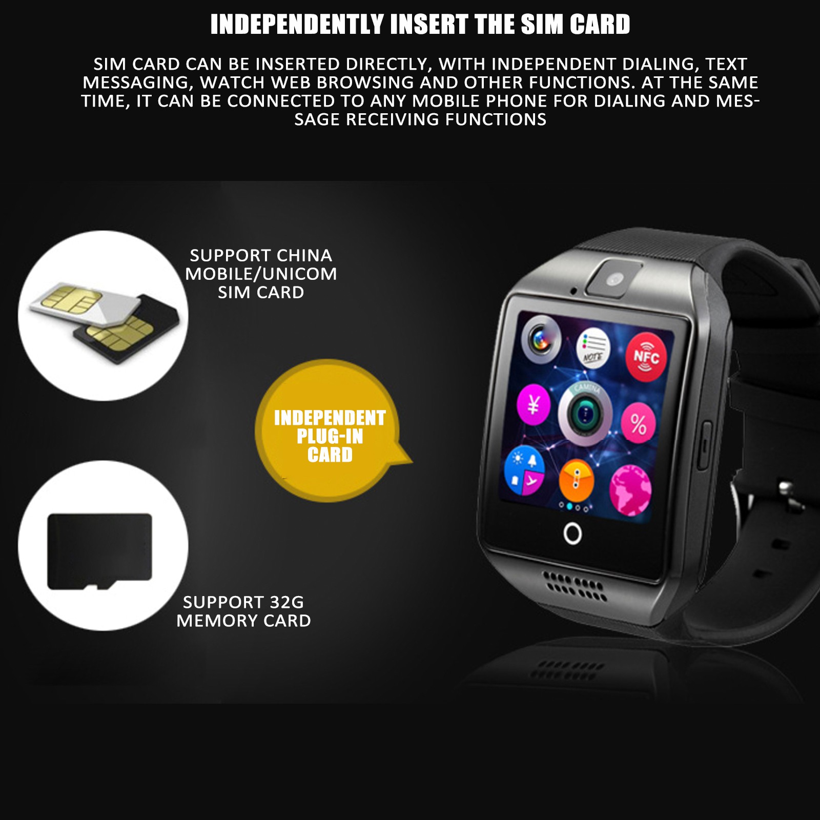 IN STOCK Intelligent Watch Black Bluetooth SIM TF Card Support Massage Camera Tracker Multifunctional Watch for Student Man Adult