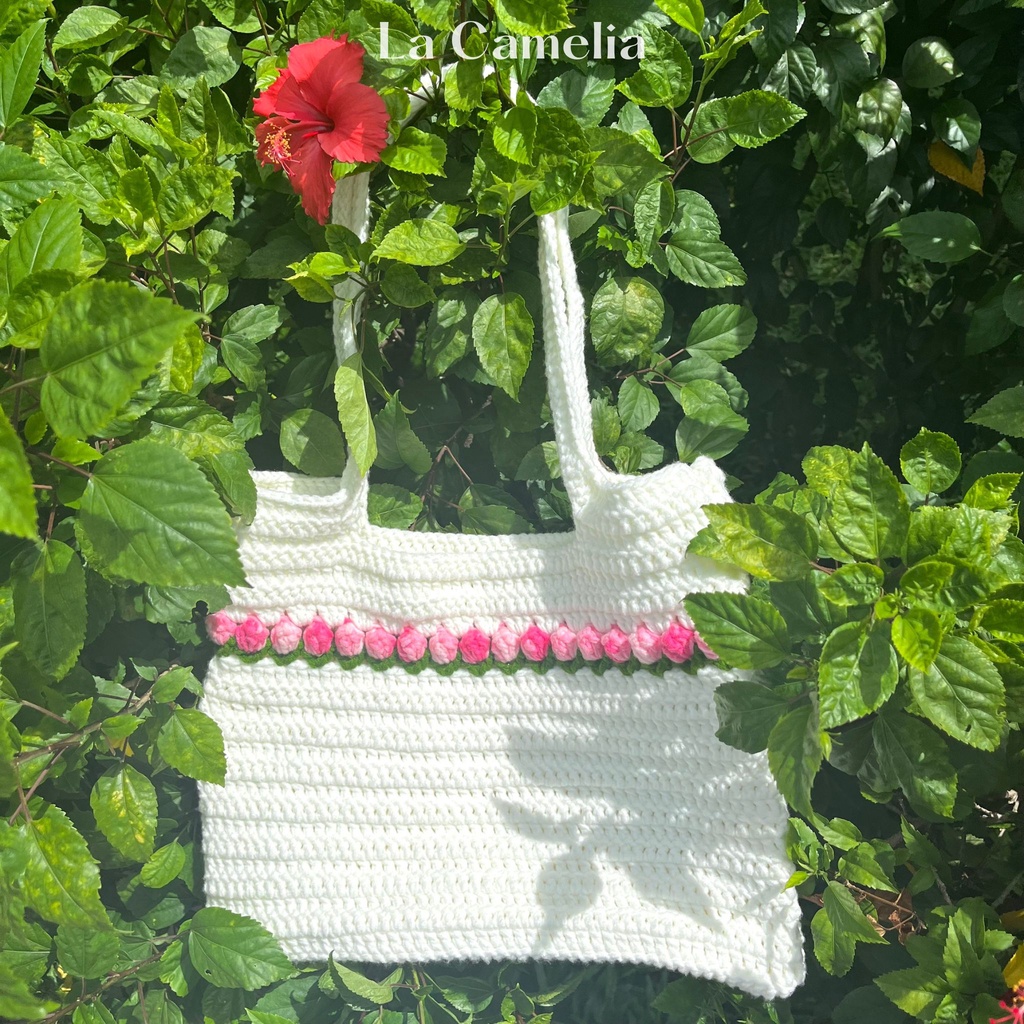 Túi xách len họa tiết hoa Tulip handmade