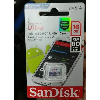 Thẻ Nhớ Micro Sd Sandisk 16gb Tốc Độ 80mb / Class 10