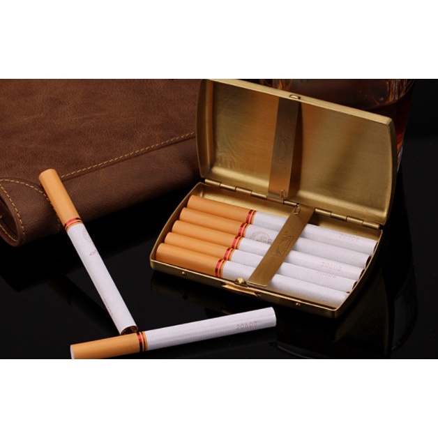 (ĐỰNG 12 ĐIẾU, BẰNG ĐỒNG) Hộp đựng thuốc lá bỏ túi cao cấp Kuboy KC 7-07, mẫu trơn cổ điển