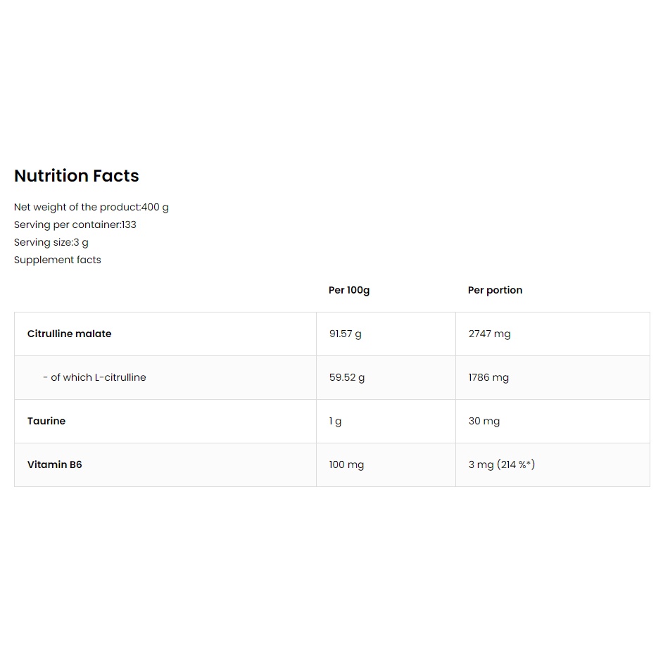 Tăng Sức Bền Ostrovit Citrulline, Bơm máu, tăng sức mạnh trước tập luyện, hộp 210g