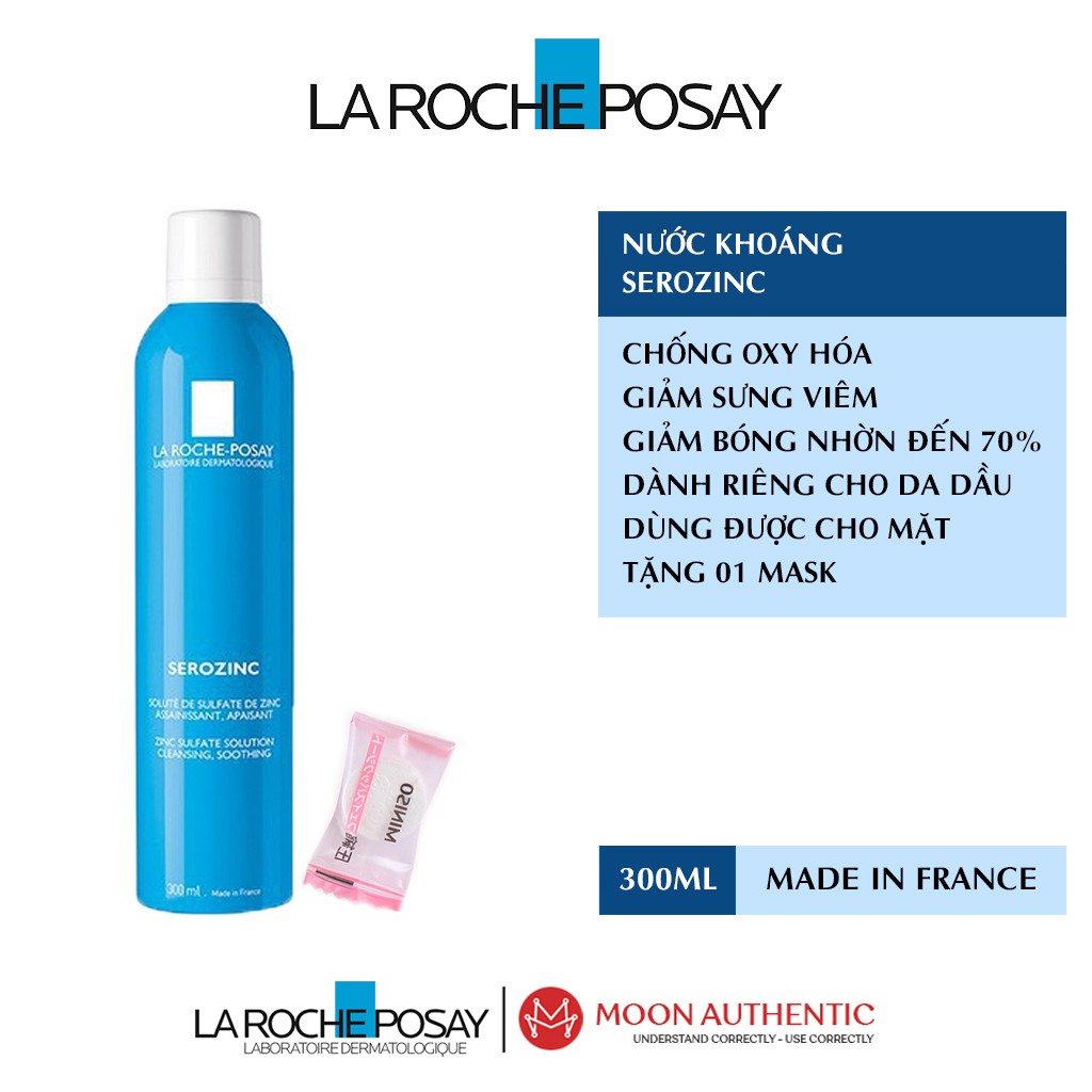 Xịt khoáng giúp làm sạch và dịu da La Roche-Posay Serozinc 300ml + Tặng 01 mặt nạ giấy