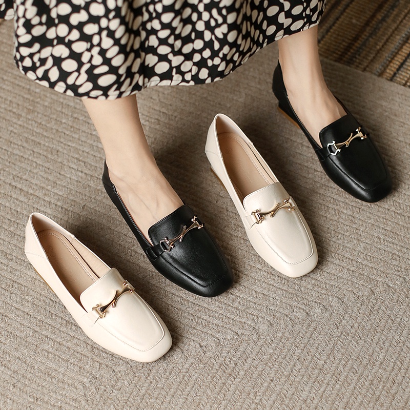 Giày lười da mềm mũi vuông 4cm thời trang cho nữ