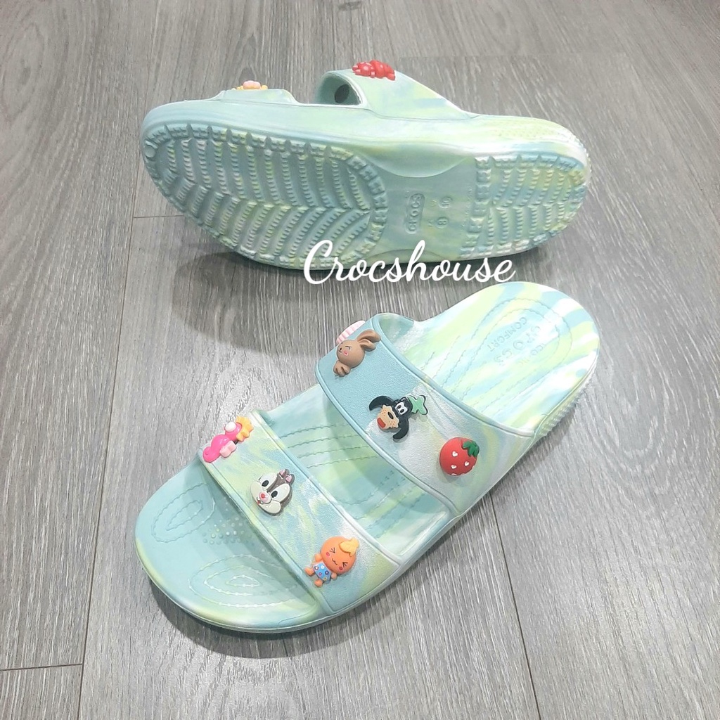 (Chính hãng) Dép crocs hai quai ngang nam nữ, dép cross phun sơn, loang màu tặng 2 jibbitz stickers - crocs house