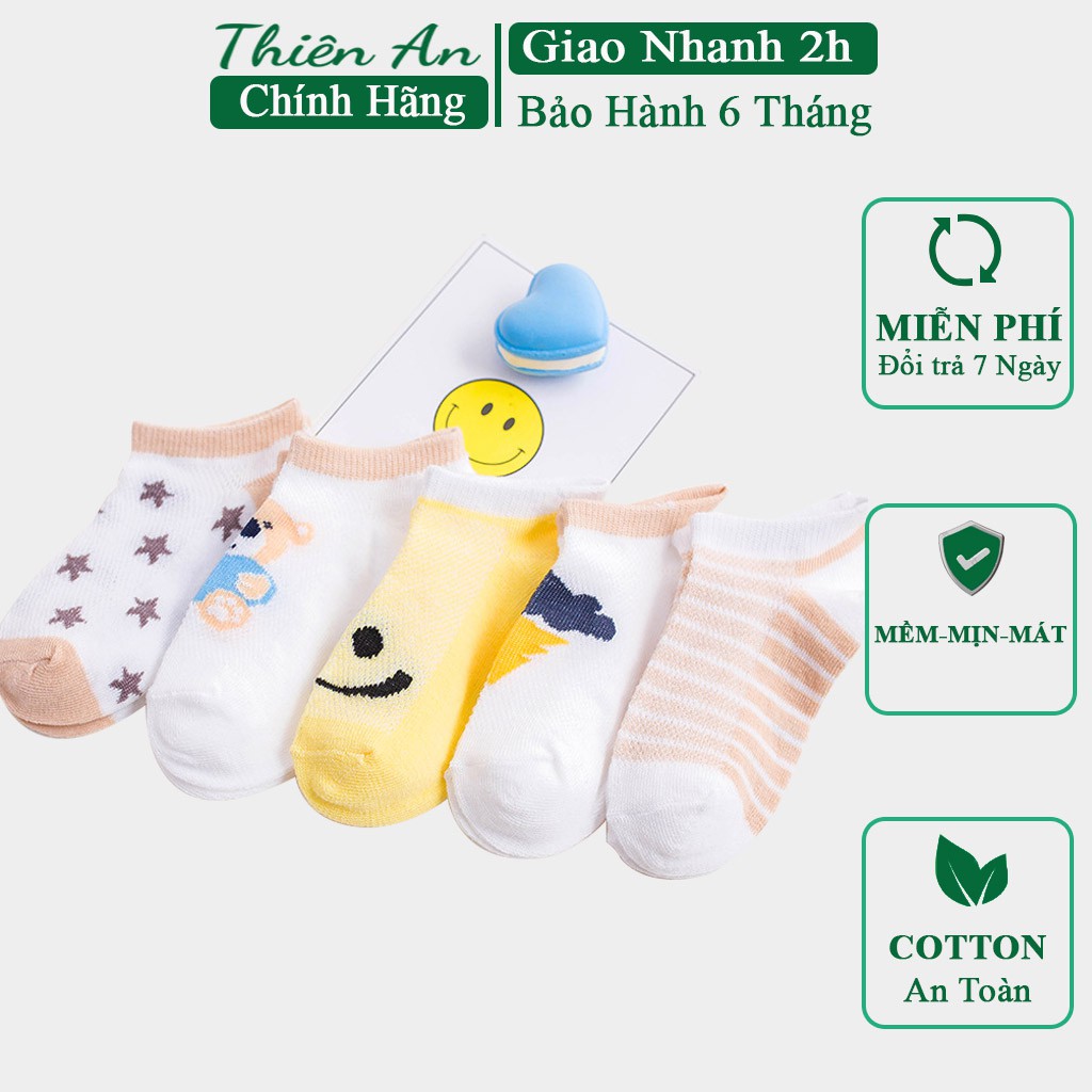 Set 5 đôi tất lưới cho bé, tất cổ ngắn cho bé nằm điều hòa, vớ cotton mềm mại cho bé