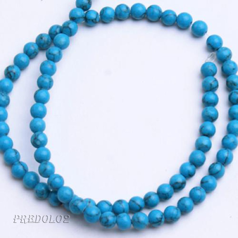 4mm Blue Veins Turquoise Round tone Beads 15.5 Inch